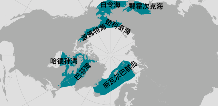 弓头鲸的分布区域.图片:iucn;汉化:卢平