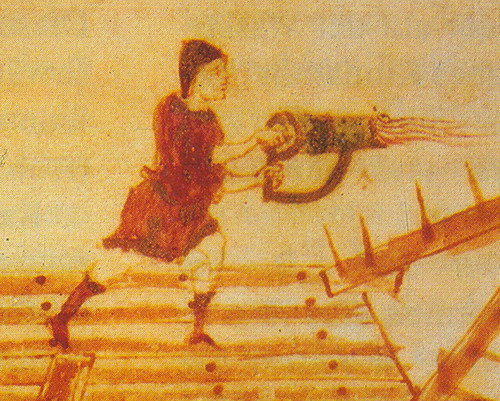 手持的希腊火。（图：Wiki）