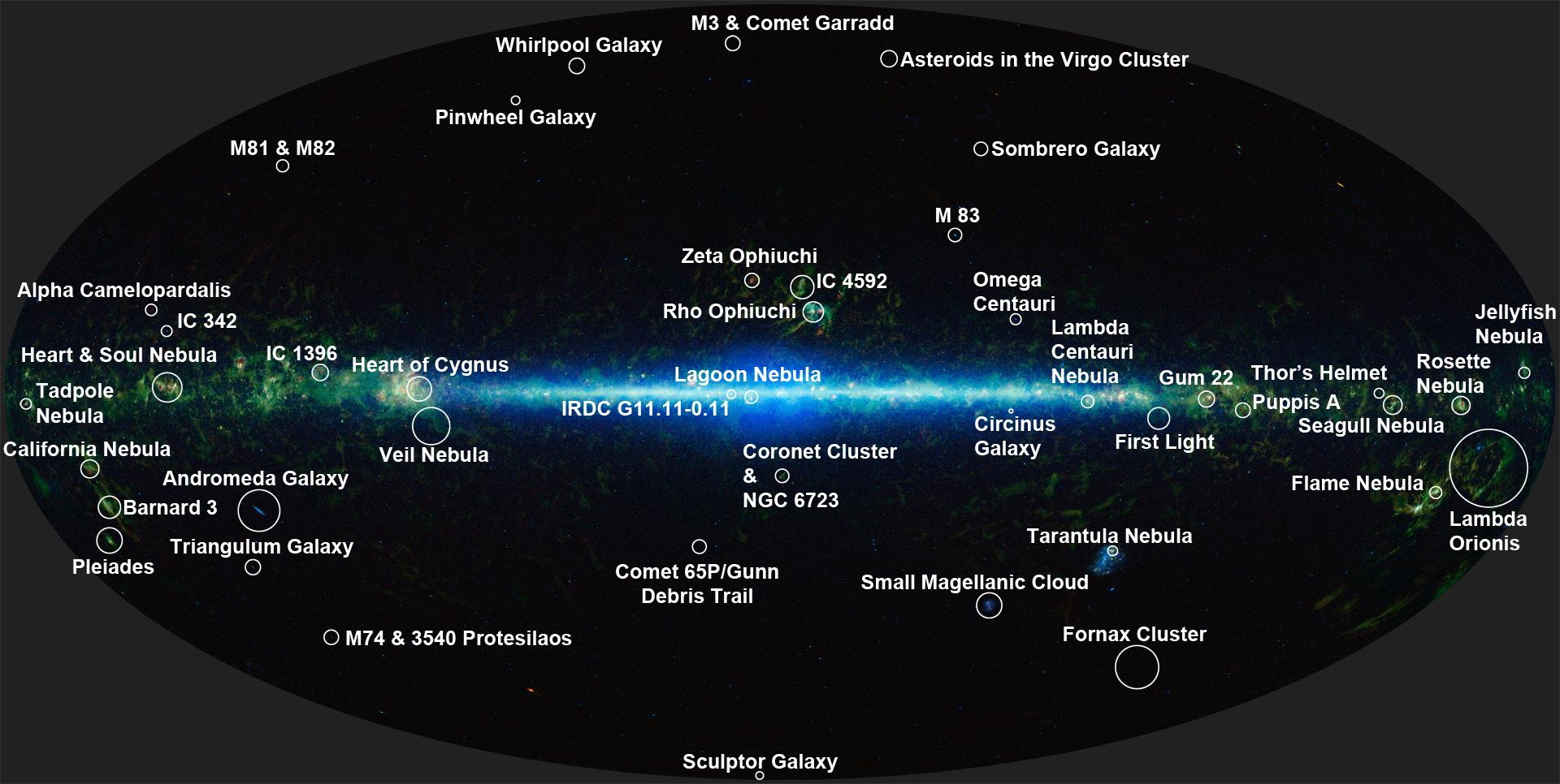 360° 宇宙全景（图片：NASA / JPL-Caltech / UCLA / WISE team）
