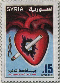 叙利亚1998年发布的禁烟邮票。图片来自www.herzundsport.de